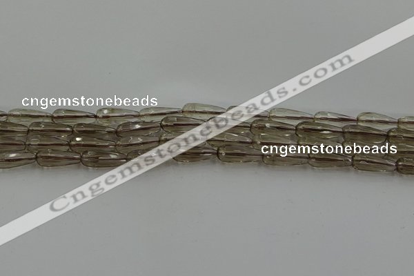 CTR85 15.5 inches 6*16mm faceted teardrop smoky quartz beads