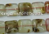 CTS52 15.5 inches 15*15mm square tigerskin glass beads wholesale