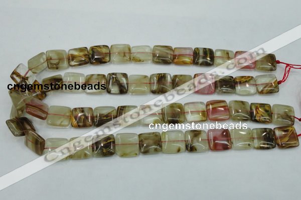 CTS52 15.5 inches 15*15mm square tigerskin glass beads wholesale