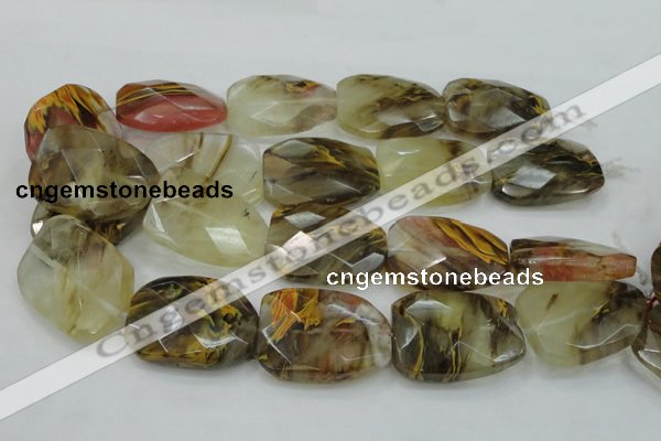 CTS54 30*40mm faceted & twisted rectangle tigerskin glass beads