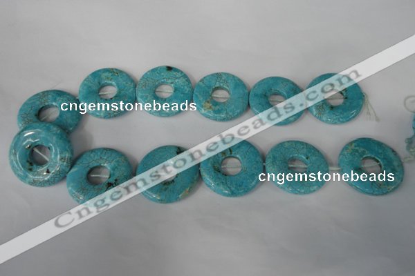 CTU1930 15.5 inches 35mm donut imitation turquoise beads