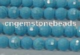 CTU2590 15.5 inches 4mm faceted round synthetic turquoise beads