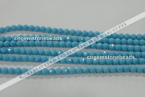 CTU2590 15.5 inches 4mm faceted round synthetic turquoise beads