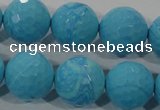 CTU2596 15.5 inches 16mm faceted round synthetic turquoise beads