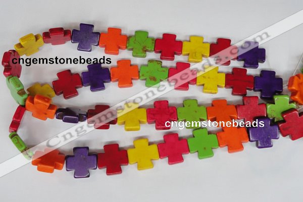 CTU732 15.5 inches 20*20mm cross dyed turquoise beads wholesale