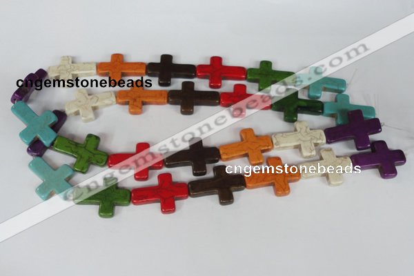 CTU733 15.5 inches 22*30mm cross dyed turquoise beads wholesale