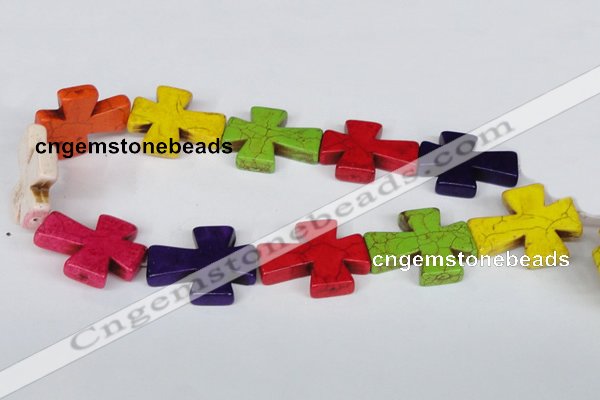 CTU734 15.5 inches 30*36mm cross dyed turquoise beads wholesale