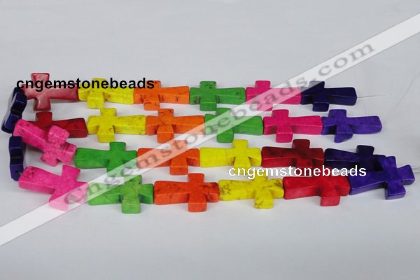 CTU735 15.5 inches 20*30mm cross dyed turquoise beads wholesale