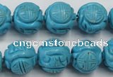 CTU883 15.5 inches 15mm carved round dyed turquoise beads