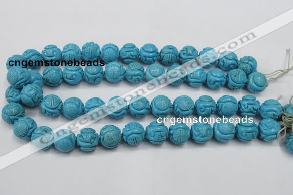 CTU883 15.5 inches 15mm carved round dyed turquoise beads