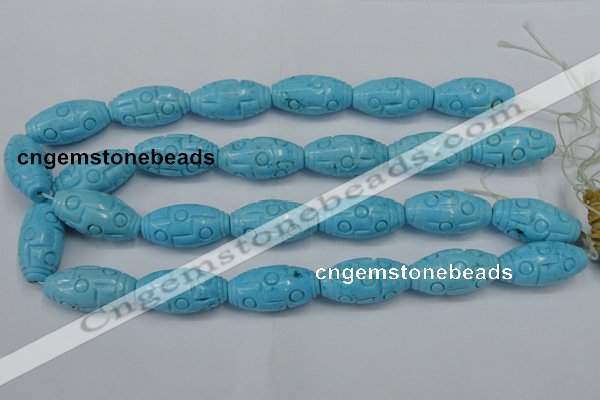 CTU885 15.5 inches 15*30mm carved rice dyed turquoise beads