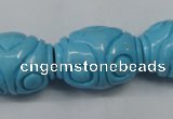 CTU886 15.5 inches 20*26mm carved rice dyed turquoise beads