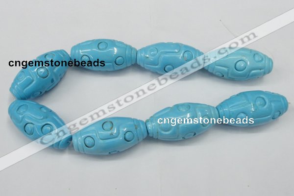 CTU887 15.5 inches 25*50mm carved rice dyed turquoise beads