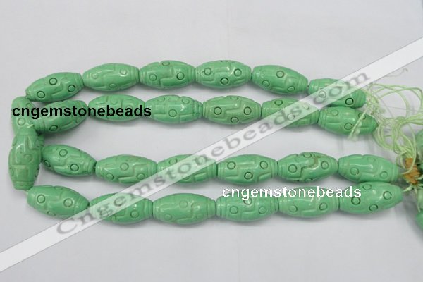 CTU888 15.5 inches 15*30mm carved rice dyed turquoise beads