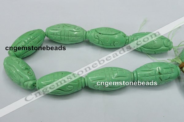 CTU890 15.5 inches 25*50mm carved rice dyed turquoise beads