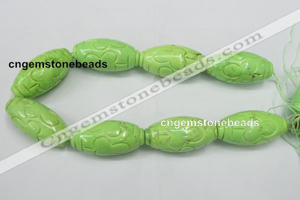 CTU894 15.5 inches 25*50mm carved rice dyed turquoise beads