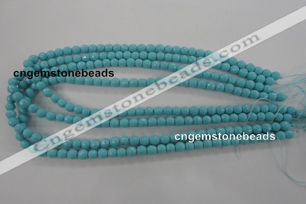 CTU910 15.5 inches 4mm faceted round synthetic turquoise beads