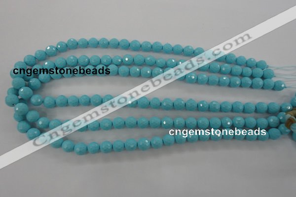 CTU912 15.5 inches 8mm faceted round synthetic turquoise beads