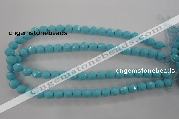 CTU914 15.5 inches 12mm faceted round synthetic turquoise beads