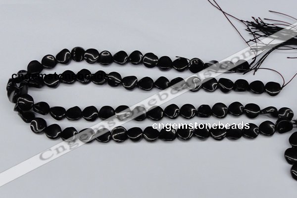 CTW03 15.5 inches 12mm twisted coin black agate beads wholesale