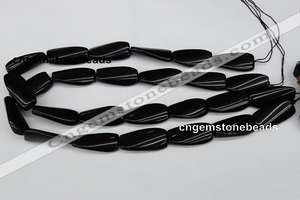 CTW108 15.5 inches 15*30mm twisted rectangle black agate beads