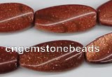 CTW112 15.5 inches 15*30mm twisted rectangle goldstone beads