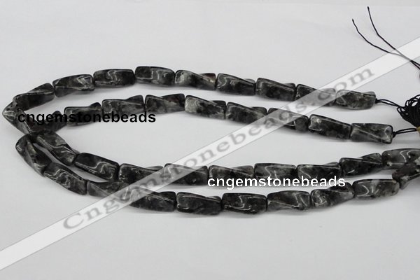 CTW135 15.5 inches 9*20mm twisted trihedron black labradorite beads