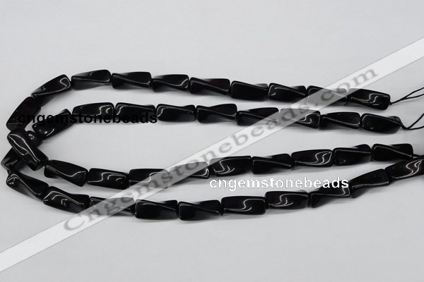 CTW141 15.5 inches 9*20mm twisted trihedron black agate beads