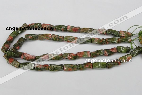 CTW142 15.5 inches 9*20mm twisted trihedron unakite gemstone beads