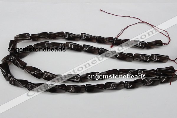 CTW145 15.5 inches 9*20mm twisted trihedron smoky quartz beads