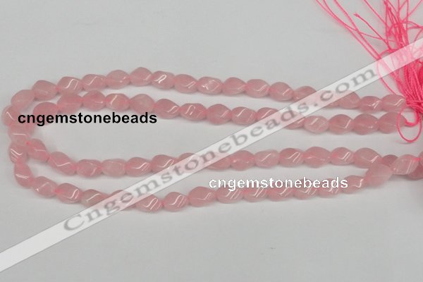 CTW148 15.5 inches 8*11mm twisted rice rose quartz beads