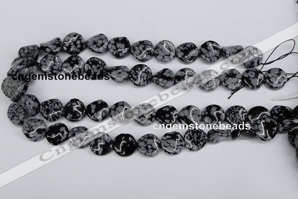 CTW15 15.5 inches 16mm twisted coin snowflake obsidian beads