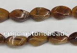 CTW156 15.5 inches 8*15mm twisted rice yellow tiger eye beads