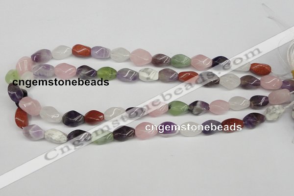 CTW158 15.5 inches 8*15mm twisted rice mixed gemstone beads