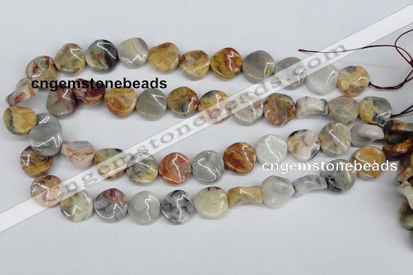 CTW16 15.5 inches 16mm twisted coin crazy lace agate beads wholesale