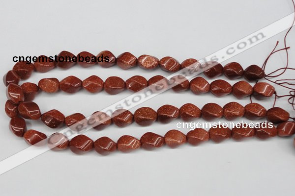 CTW161 15.5 inches 10*15mm twisted rice goldstone gemstone beads