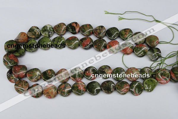 CTW26 15.5 inches 16mm twisted coin unakite gemstone beads wholesale