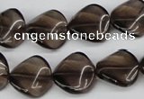 CTW28 15.5 inches 16mm twisted coin smoky quartz beads wholesale