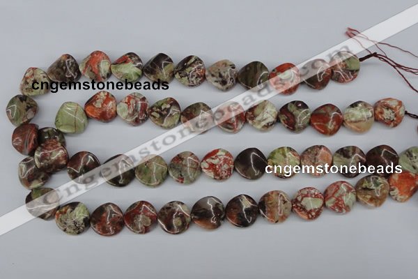 CTW31 15.5 inches 16mm twisted coin rainforest agate beads wholesale