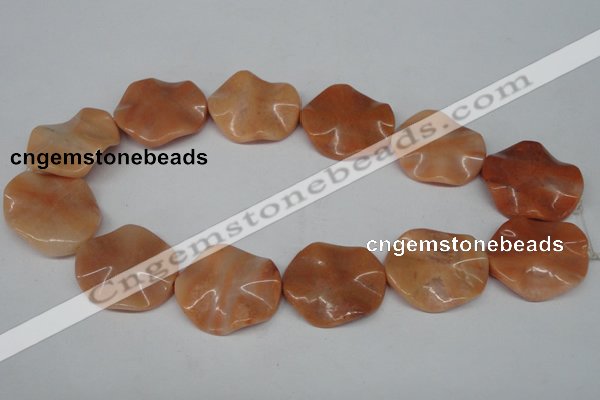 CTW312 15.5 inches 28*32mm wavy oval pink aventurine jade beads