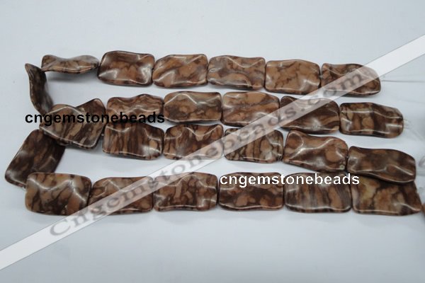 CTW324 15.5 inches 20*30mm wavy rectangle red line jasper beads