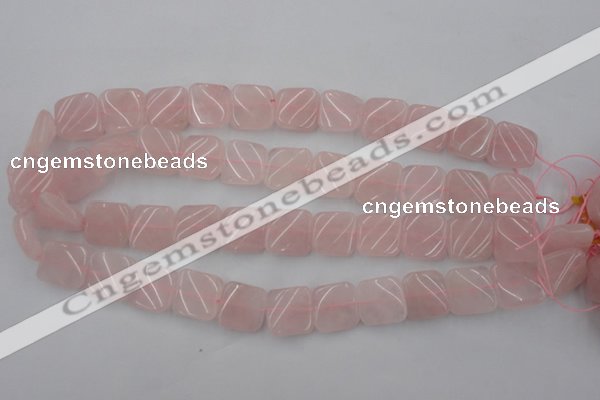 CTW350 15.5 inches 16*16mm twisted square rose quartz beads