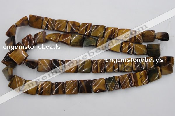 CTW356 15.5 inches 16*16mm twisted square yellow tiger eye beads