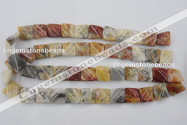 CTW358 15.5 inches 16*16mm twisted square crazy lace agate beads