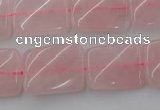 CTW371 15.5 inches 15*20mm twisted rectangle rose quartz beads