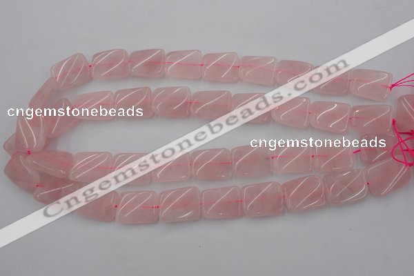 CTW371 15.5 inches 15*20mm twisted rectangle rose quartz beads