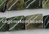 CTW378 15.5 inches 15*20mm twisted rectangle moss agate beads