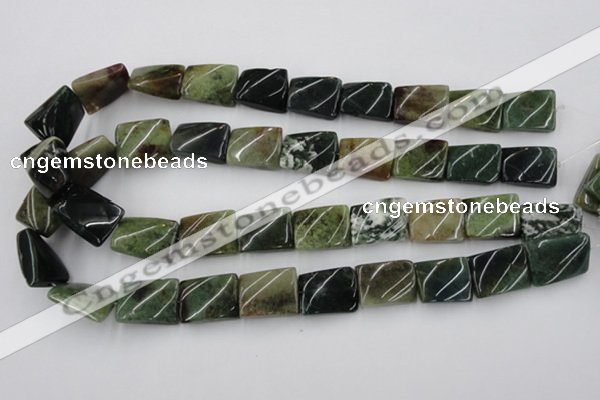 CTW378 15.5 inches 15*20mm twisted rectangle moss agate beads