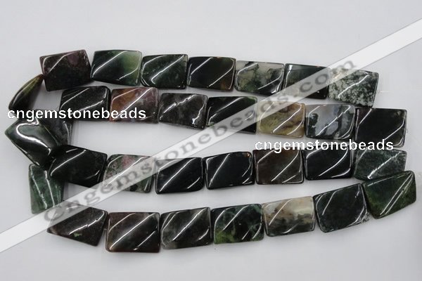 CTW395 15.5 inches 18*25mm twisted rectangle moss agate beads