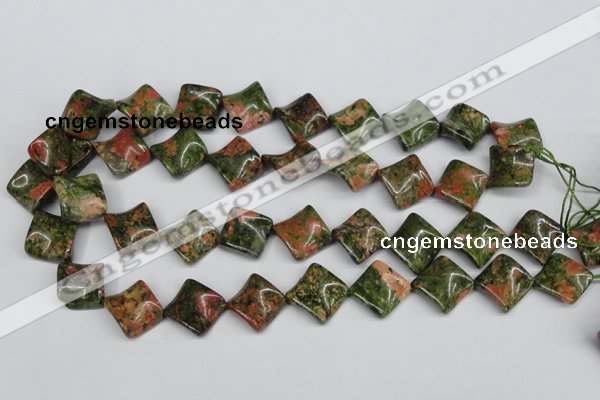 CTW40 15.5 inches 15*15mm twisted diamond unakite gemstone beads